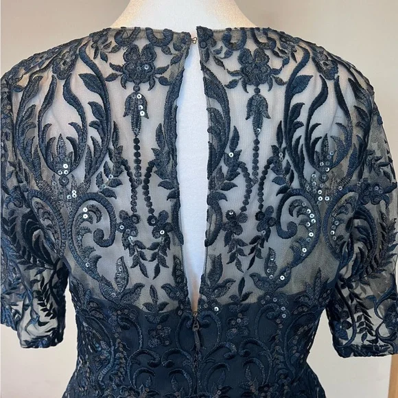 JJs House Dark Navy 1/2 Sleeve Lace Sequin Cocktail Dress Size 12